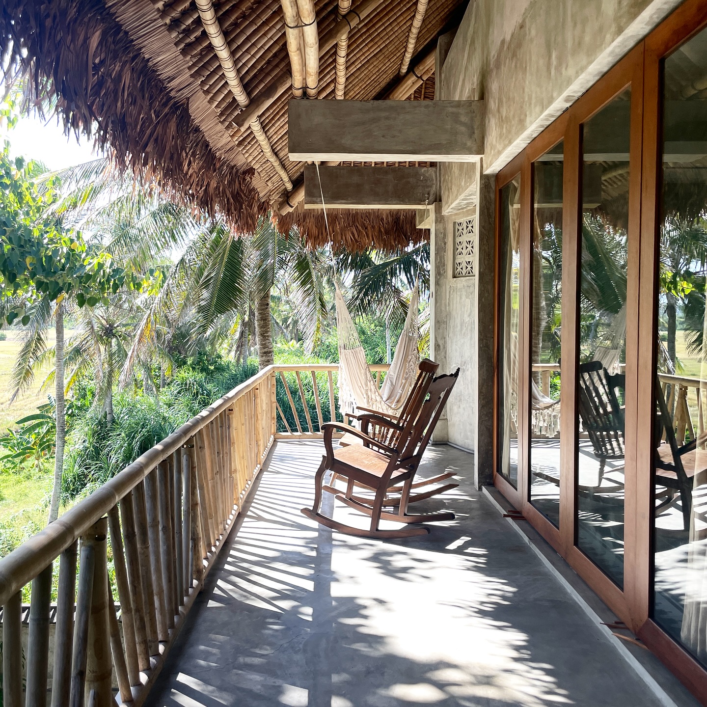 Balcony overlooking rice fields
